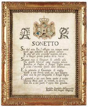 1127. EMBROIDERY. "Sonetto". 40 x 31,5 cm. Around 1780.