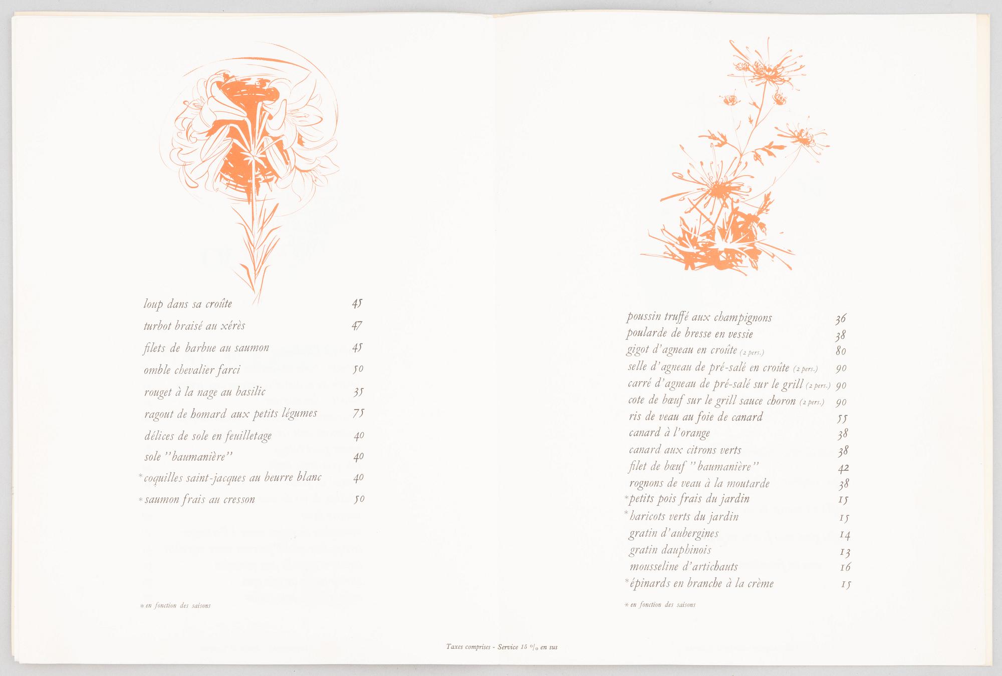 Books and menus of French gastronomy.