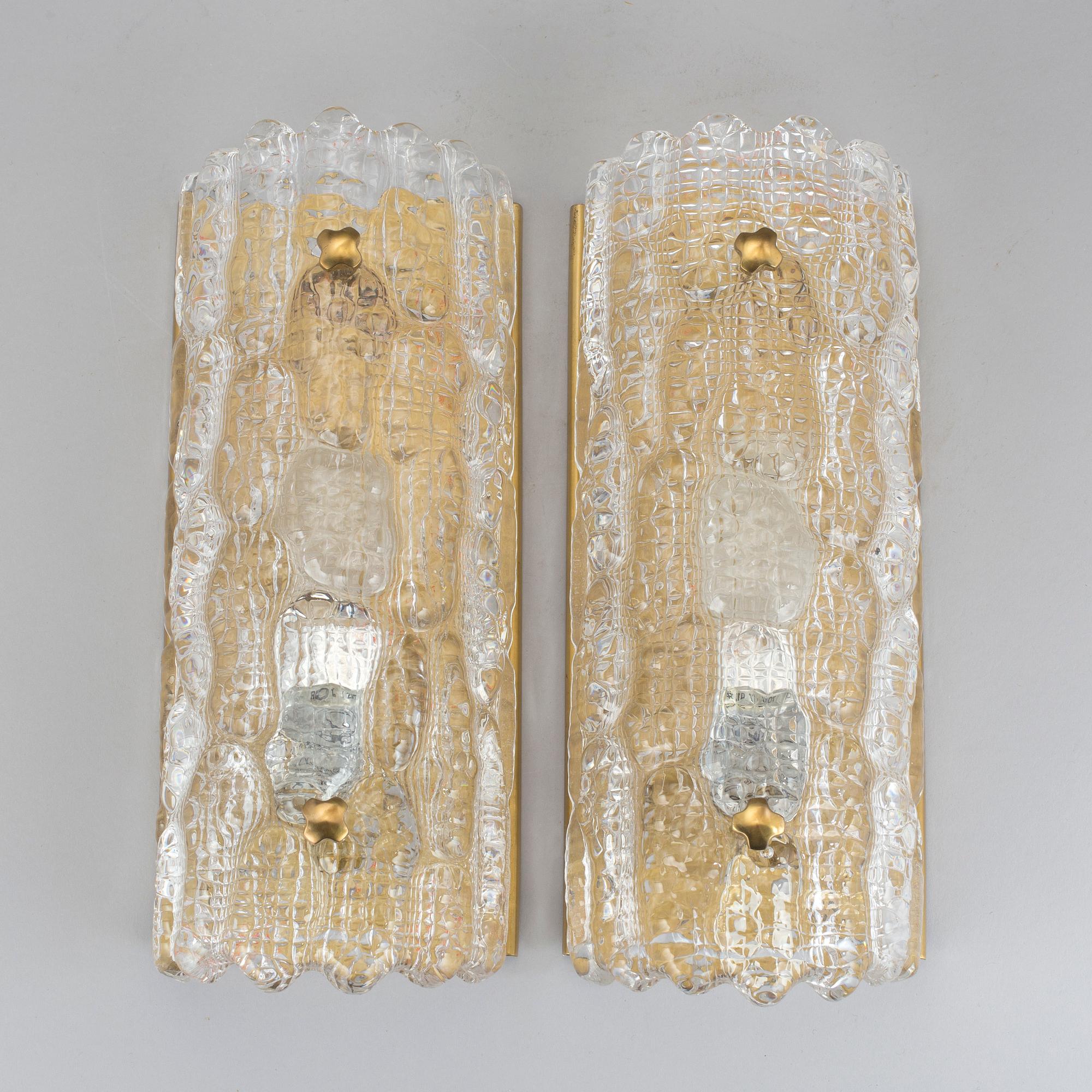 VÄGGLAMPOR, ett par, Carl Fagerlund, Orrefors, 1960/70-tal.