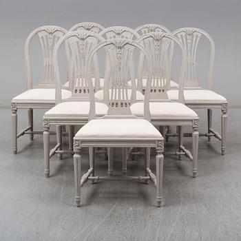 a set of 4+4 gustavian style chairs from the second half of the 20th century.