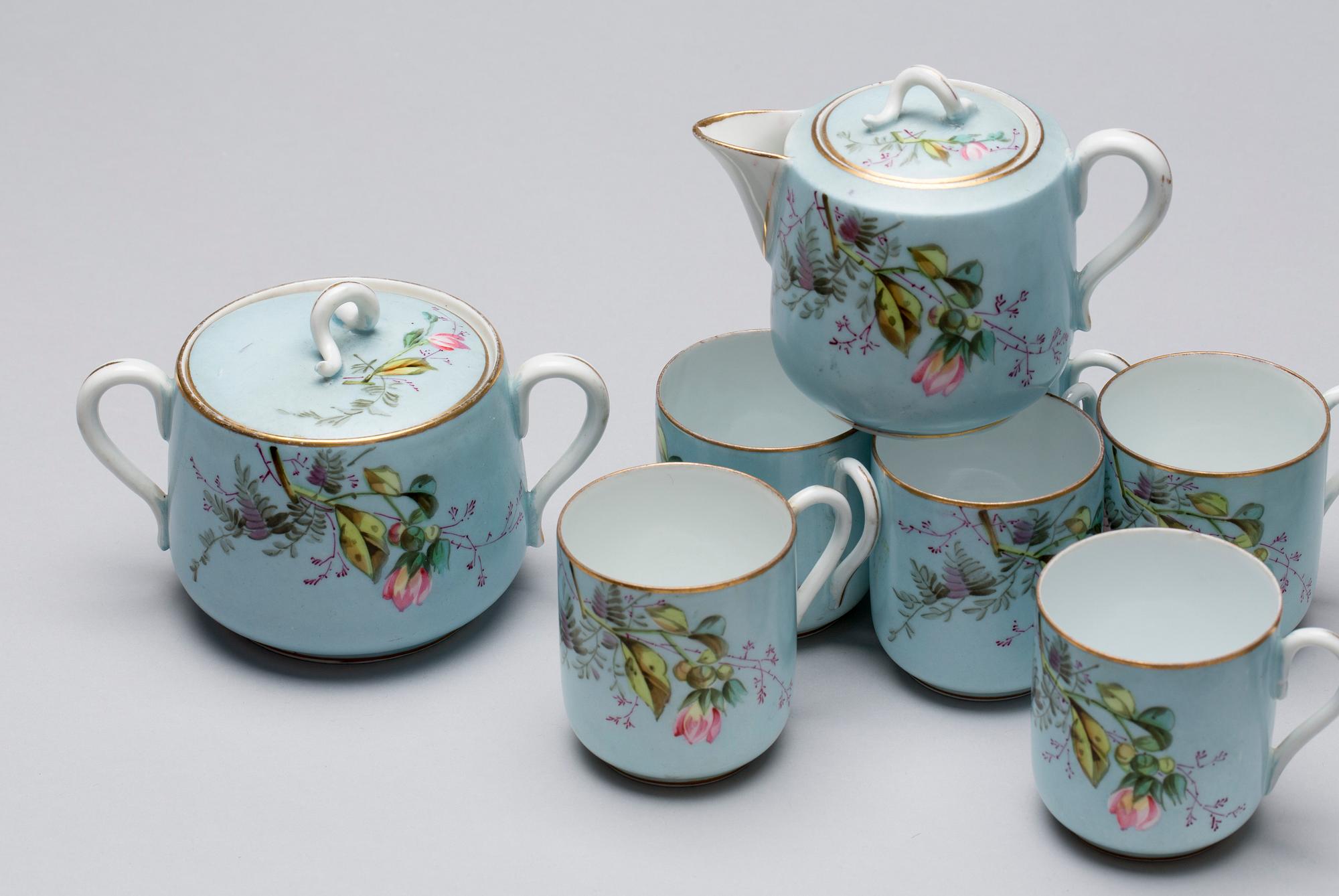 KAFFESERVIS, 7 delar, porslin, Kusnetzov, Ryssland.