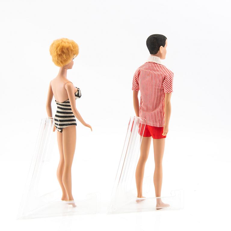Barbie and Ken, dolls 2 pcs. and clothes, vintage, "Barbie Bubblecut" Mattel 1961/62. "Ken" Mattel 1961/62.