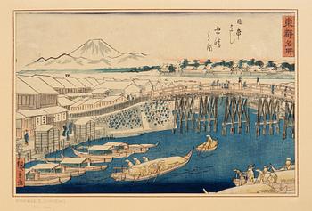 Ando Utagawa Hiroshige, 'Nihon Bashi' och 'Takanawa no Zu'.