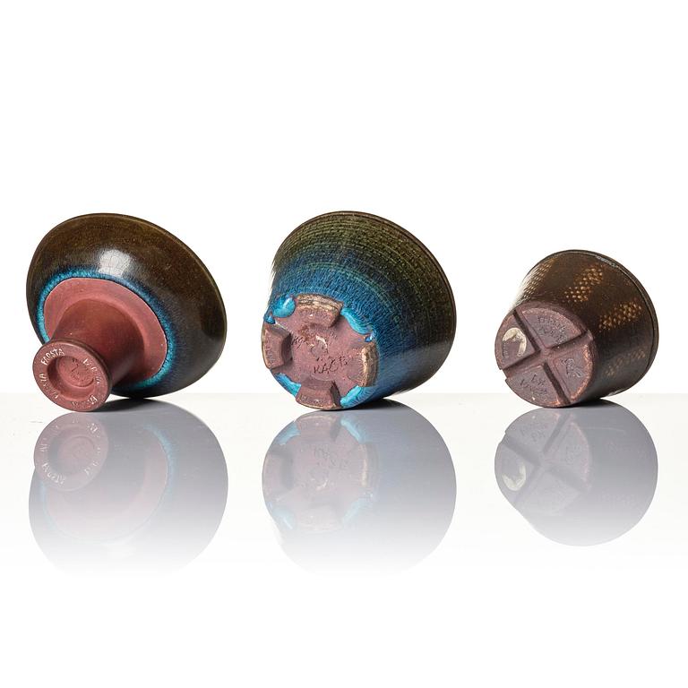 Wilhelm Kåge, a set of two "Farsta" stoneware vases and a footed bowl, Gustavsberg Studio 1956-60.