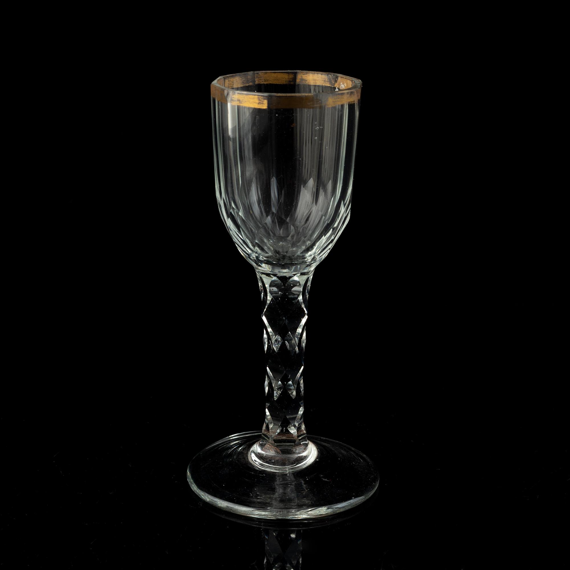 Five antique wine glasses, first half/mid 19th century.