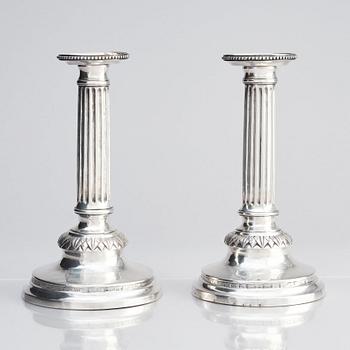 A Swedish pair of 18th century Gustavian silver candlesticks, marks of Petter Eneroth, Stockholm 1793.