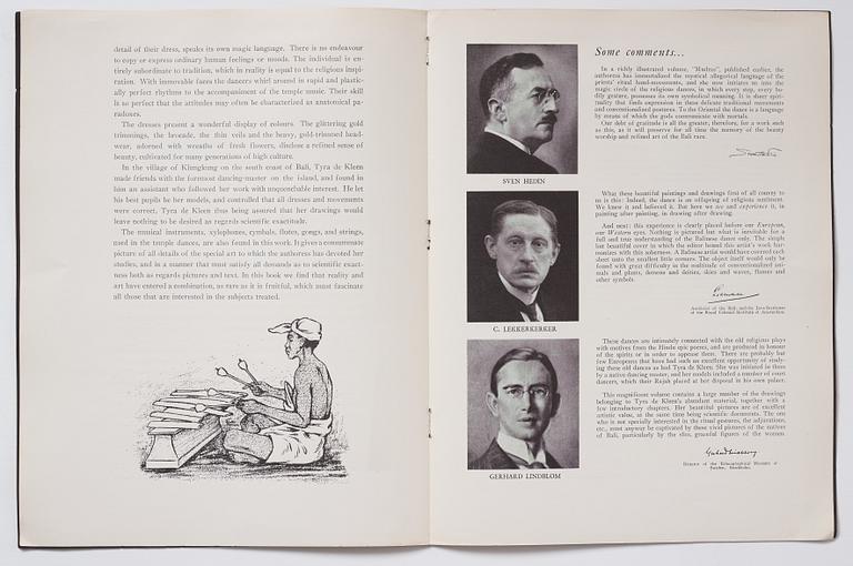 Tyra Kleen, fyra häften med åtta tryckta planscher (varav en dublett), "Temple Dances and Musical Instruments in Bali".