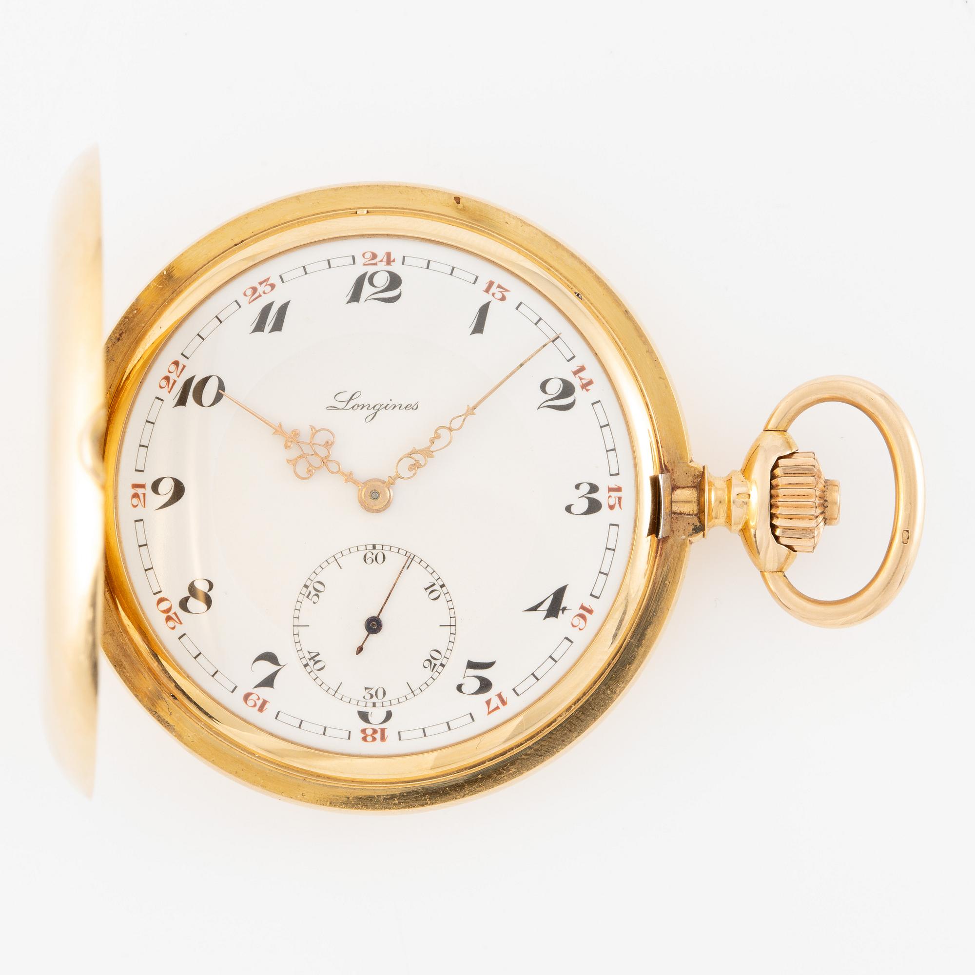Longines, fickur, 18K guld, savonett, 53 mm.