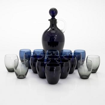 Saara Hopea, karaff med dricksglas, 19 st, modell 2501, Nuutajärvi Notsjö. Formgiven 1959.