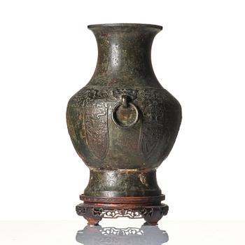 A large archaistic bronze wine vessel, Hu, Ming dynasty (1368-1644).
