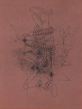 HANS BELLMER, etching on coloured paper, 1967, signed in pencil and numbered XIV/XXVI.