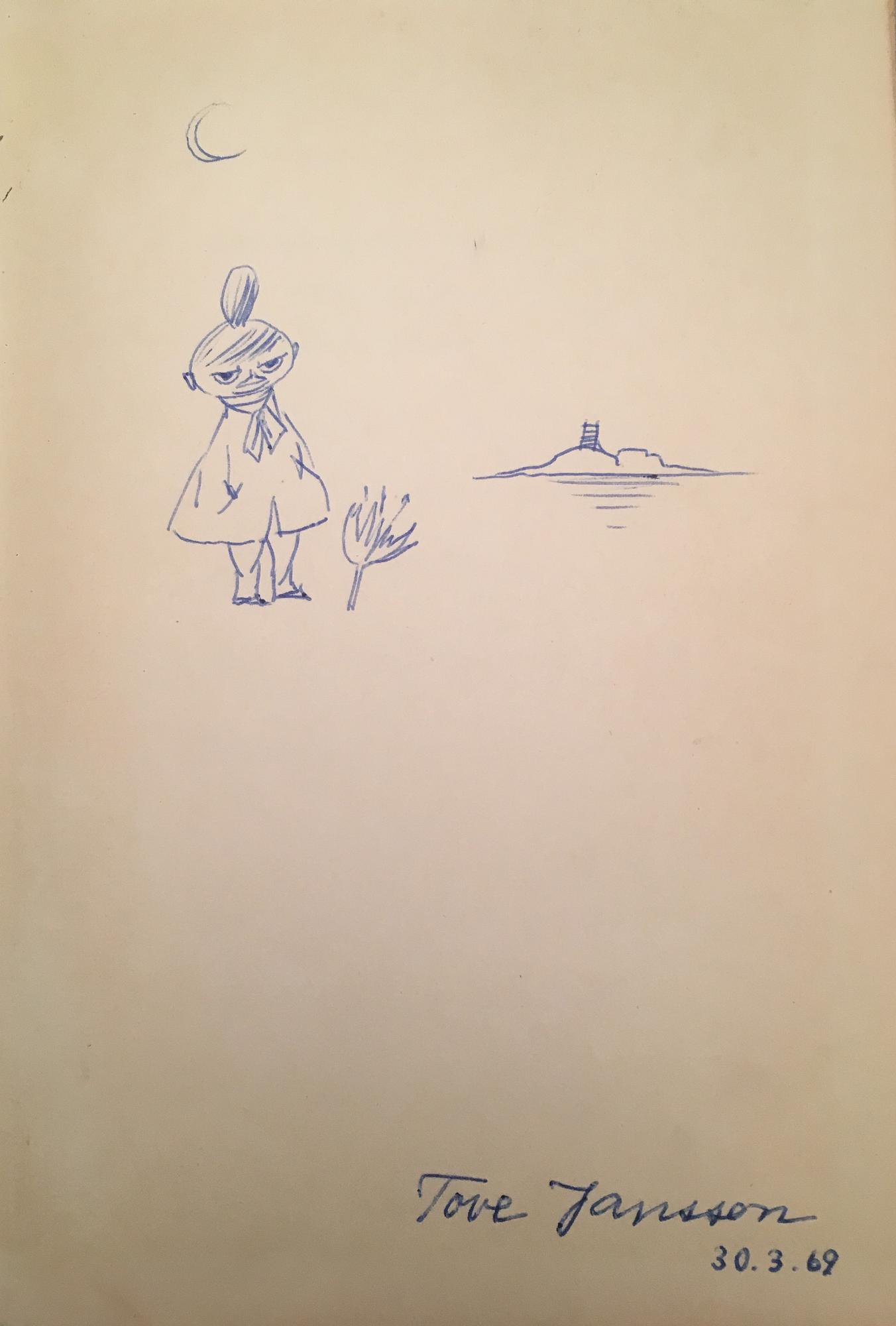 Four books by Tove Jansson and one by L. Carroll illustrated by Tove Jansson. 1945-1966. Signed drawing in one book.