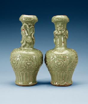 1743. Two celadon glazed longquan vases, Ming dynasty (1368-1644).