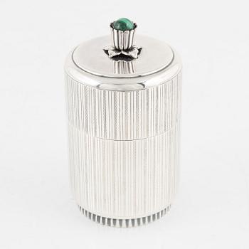 Tore Eldh, a silver and malachite lidded box, mark of K & EC, Göteborg 1951.