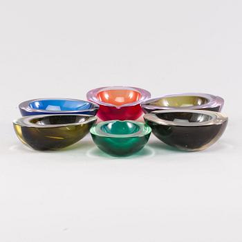 A set of 6 Murano glass ashtrays, 1965.