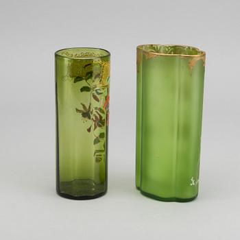 THEODORE LEGRAS, ascribed a set of two handpainted glass vases around 1890.