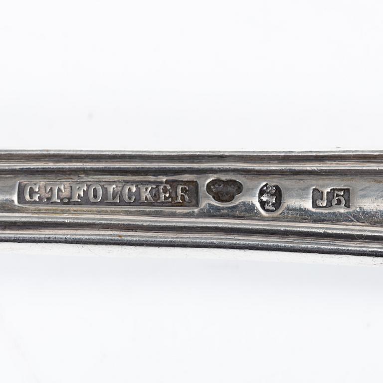 Gustaf Theodor Folcker, Six Swedish silver spoons, mark of Gustaf Theodor Folcker, Stockholm 1863.