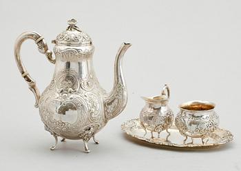 MOCKASERVIS, 5 delar, silver, svenska importstämplar. Vikt ca 622 g.