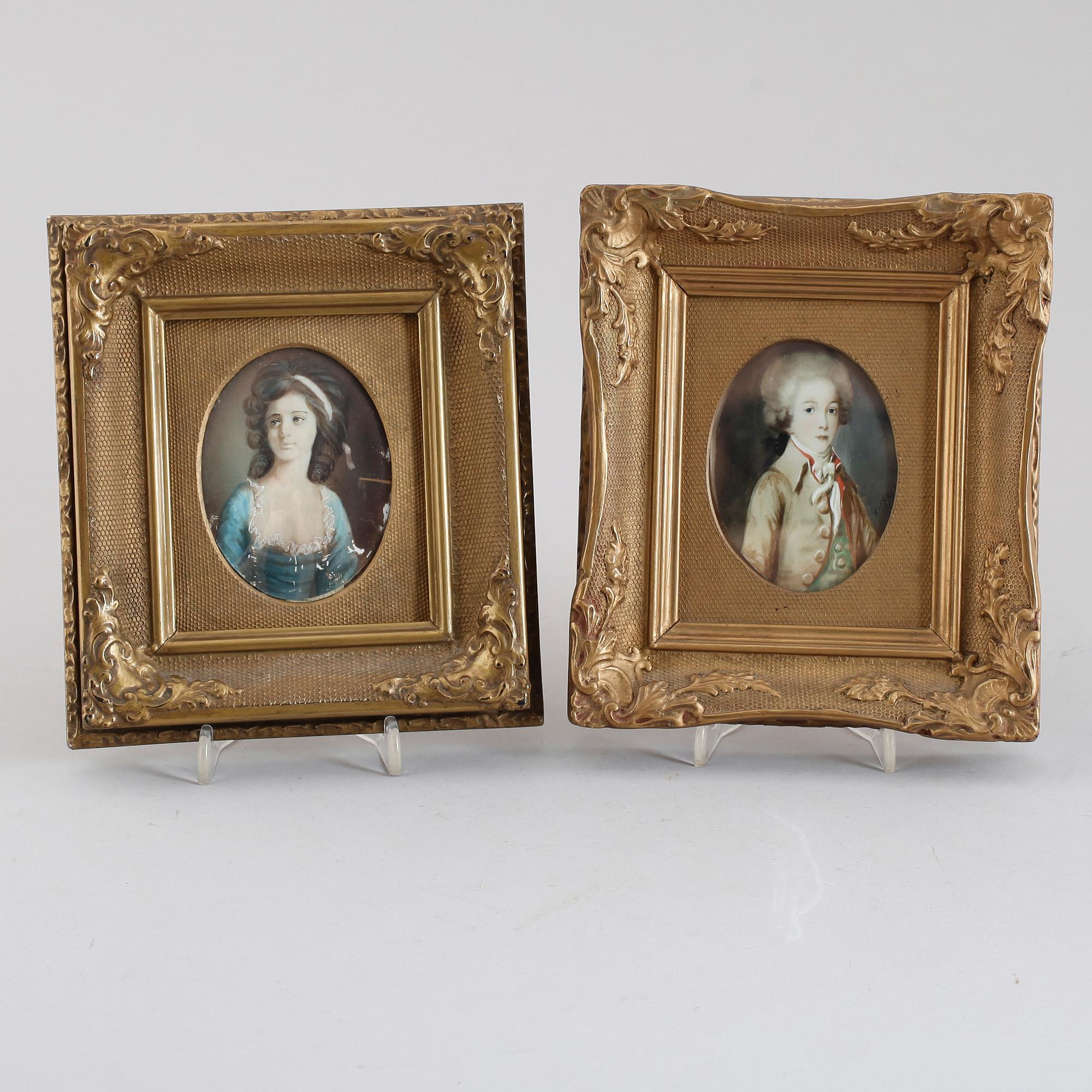 MINIATYRER, 2 st, gouacher, 1900-talets första hälft.