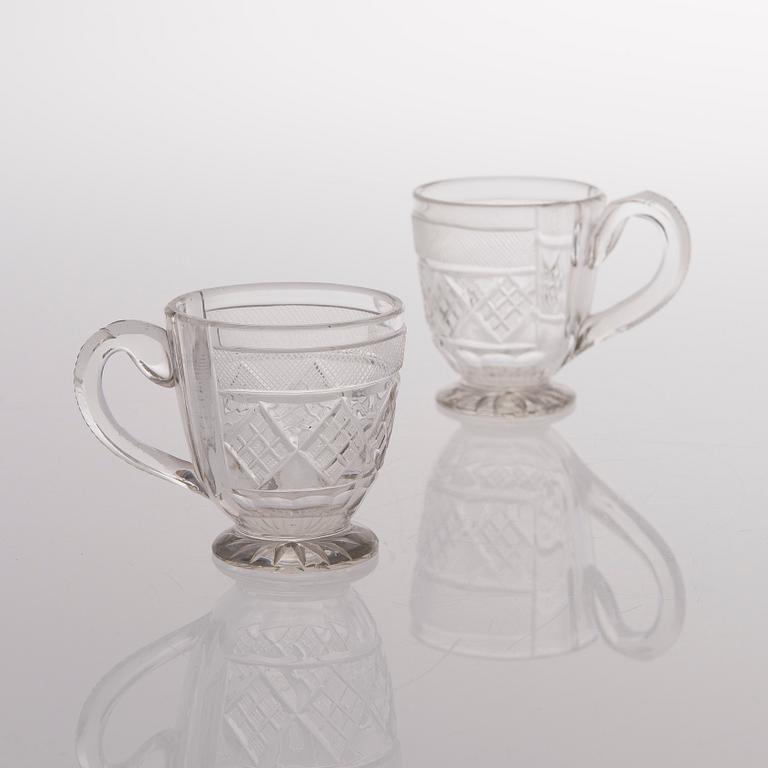 21 Russian glass punch mugs, the late 19th century.