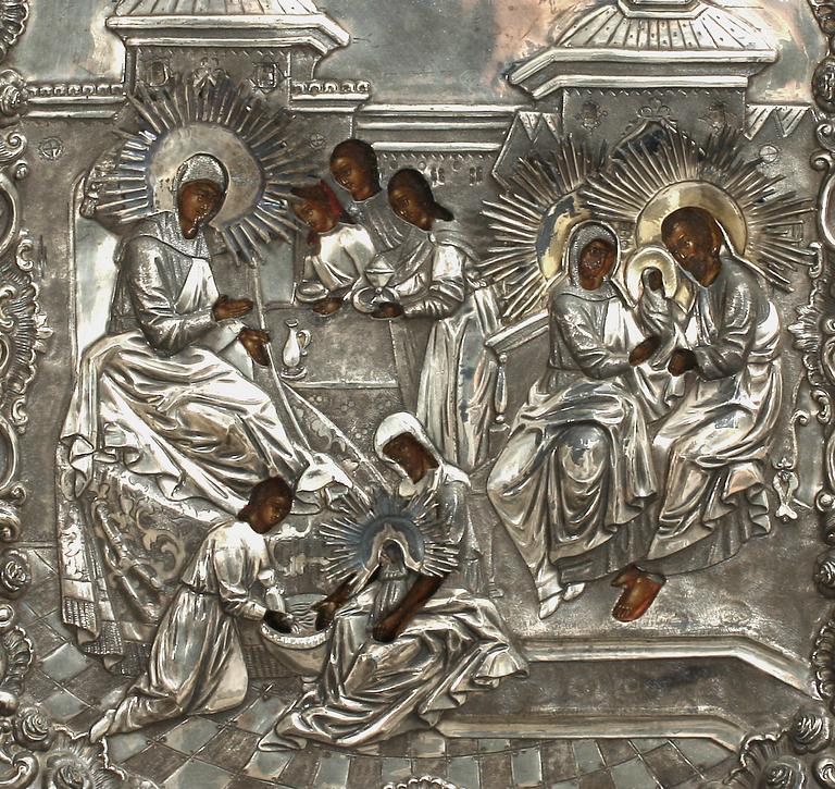 IKON med silverrizza. Ryssland, S.t Petersburg 1859.