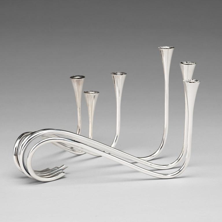 Ibi Trier Mørch, a "Bølgeslag" six-branched sterling candelabrum for A. Michelsen, Denmark 1951.