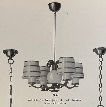 Harald Notini, a model "10894" ceiling lamp, Arvid Böhlmarks Lampfabrik, Stockholm, 1930s.