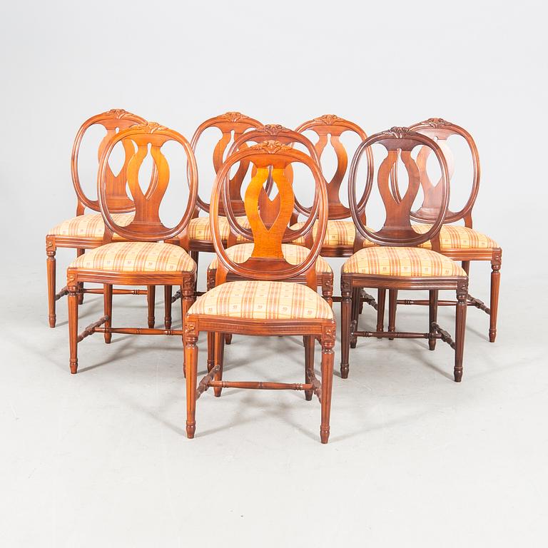A mid 1900s Gustavian style mahogany 9 pcs dining set.