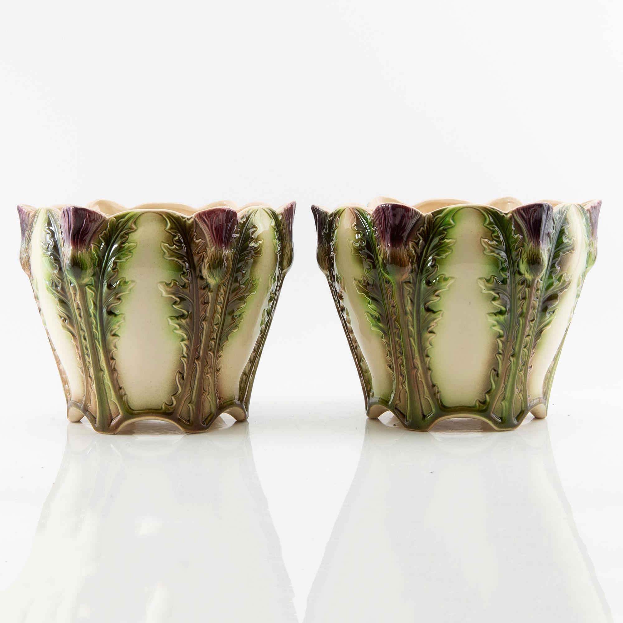Outer casing a pair of Art Nouveau, Saint Clement France early 20th century stoneware.