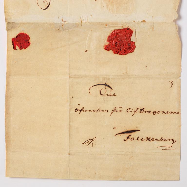 Karl XII, handwritten letter presumably to Colonel Henrik Falkenberg of Bålby, dated Lund 3 Jan 1718.
