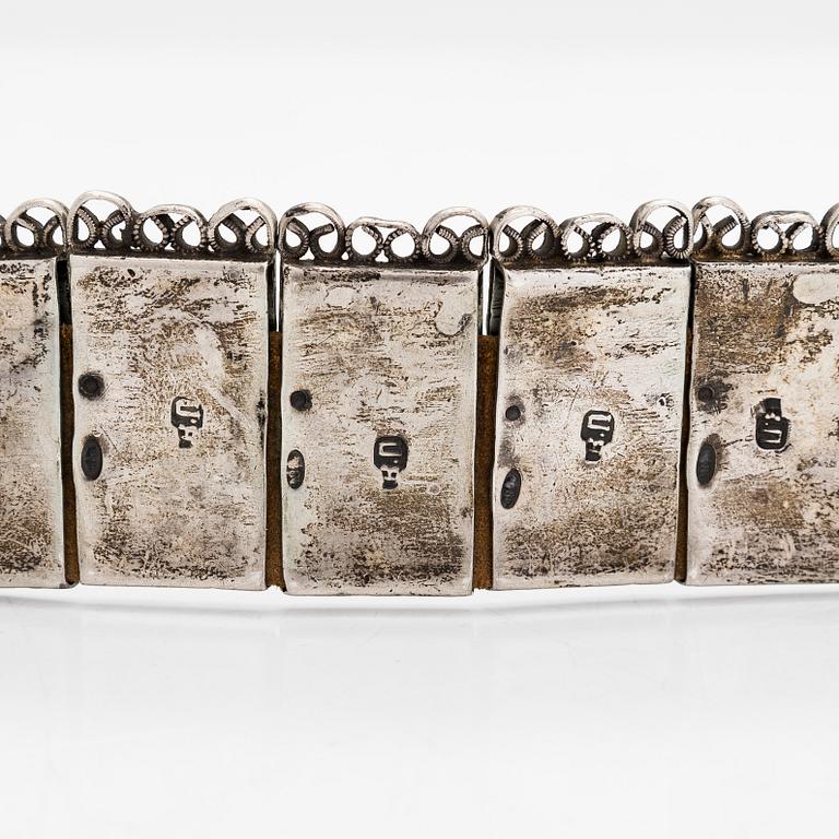 Skärp, silver, niello och läder, Kaukasus, 1900-talets början.