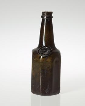 FLASKA, grönt glas. Sverige, daterad 1751.