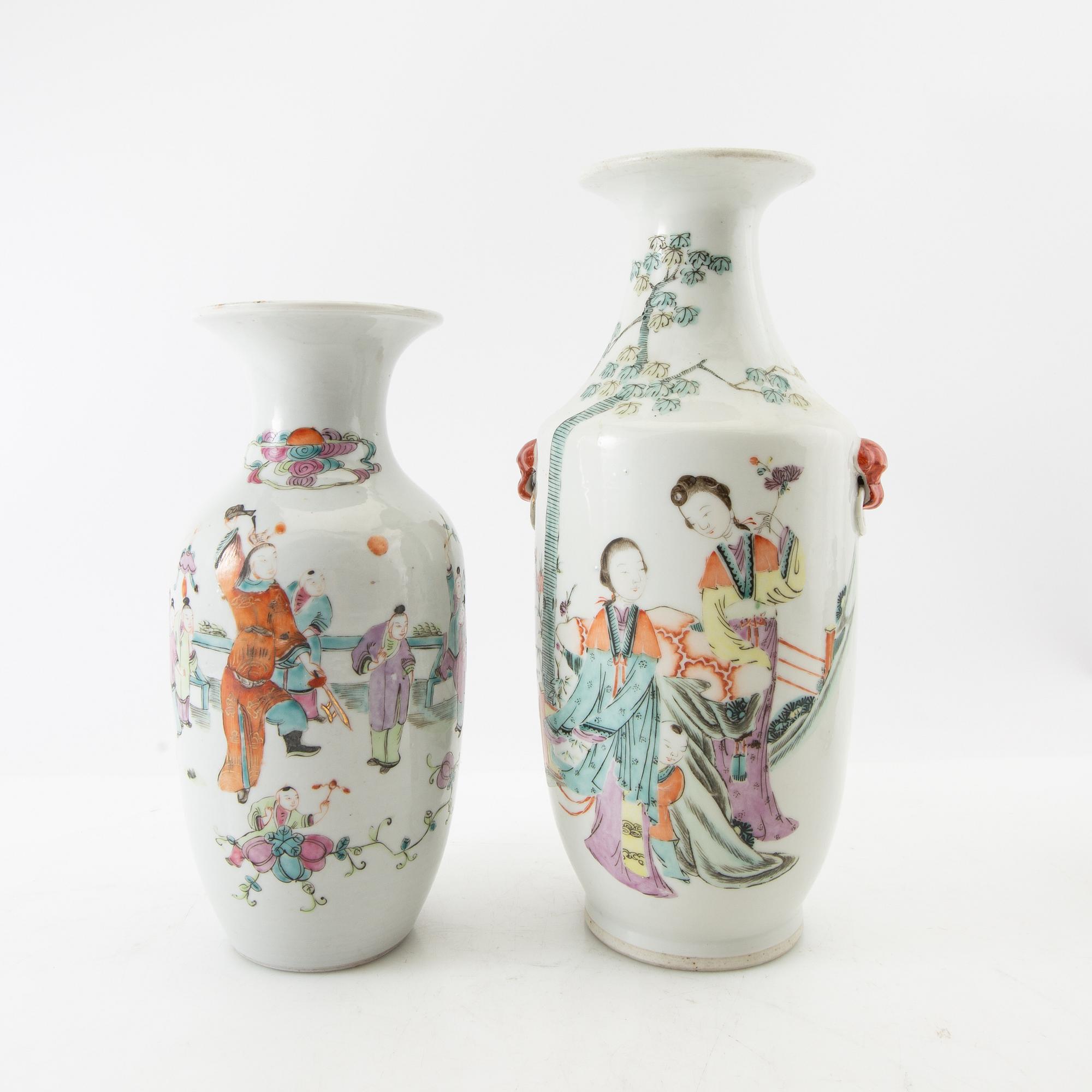 Vases, 2 pcs, and a box with a lid, 2 pcs, China, 20th century.