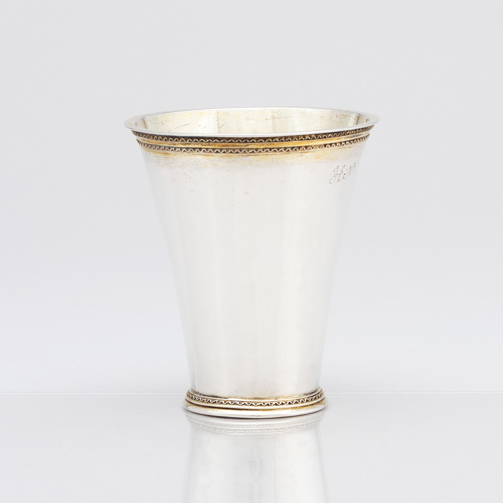 A Swedish 18th century parcel-gilt silver beaker, mark of Abraham Wirgman, Göteborg, 1715.