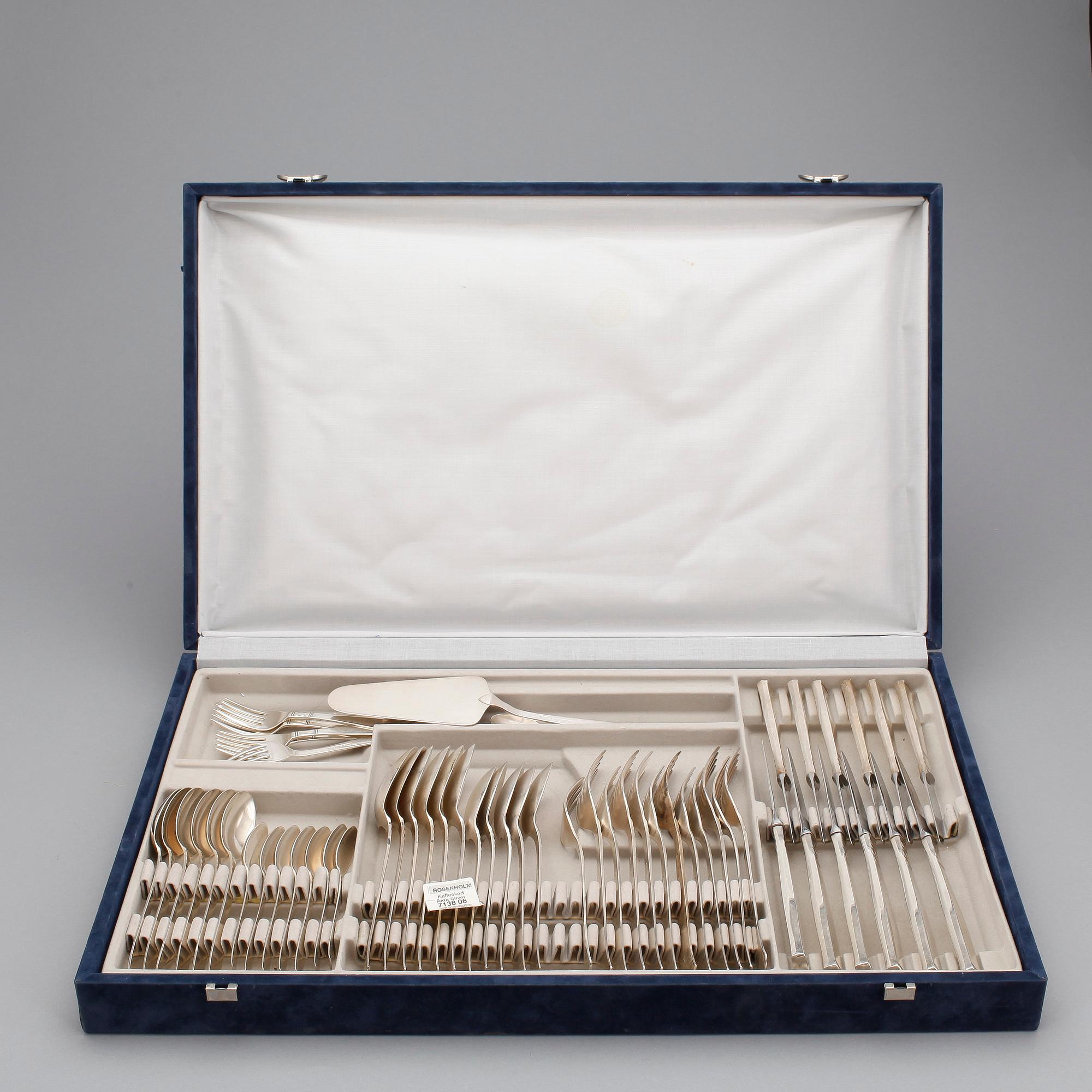 BESTICKSERVIS,  56 delar, silver, "Rosenholm", GAB, Stockholm, bl.a. 1998. Vikt utan knivar 1411 gram.