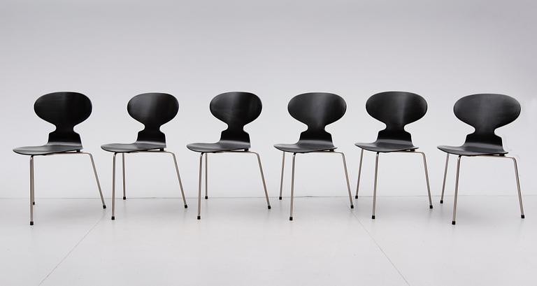 STOLAR, 6 st, "Myran", Arne Jacobsen för Fritz Hansen, 1900-talets mitt.