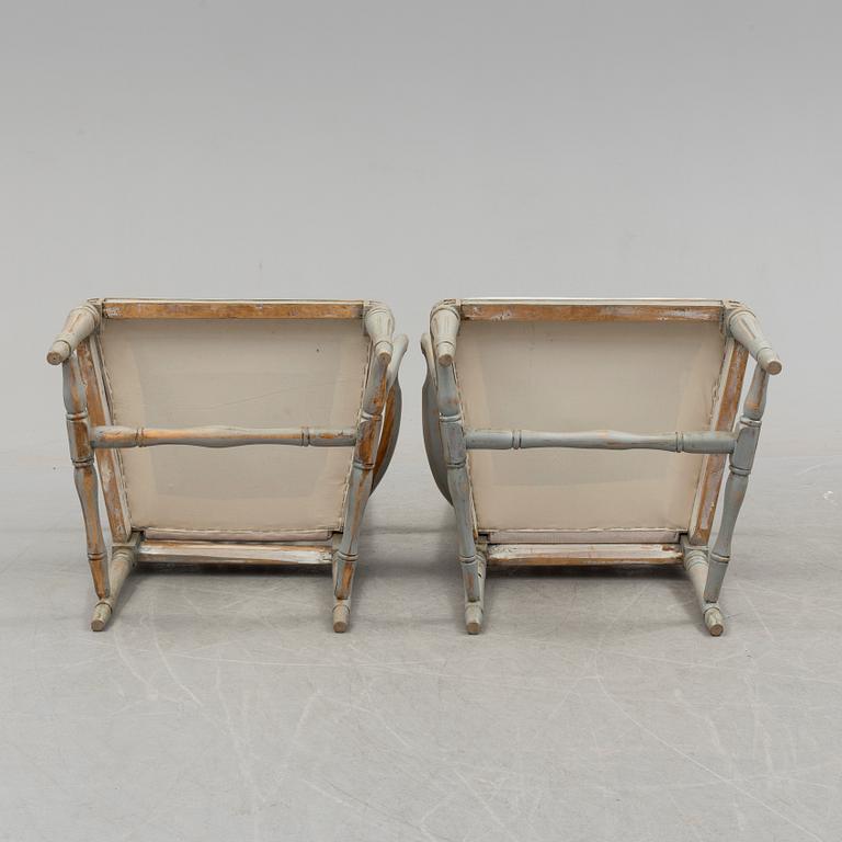 A pair of gustavian armchairs, Lindome, 18th century.