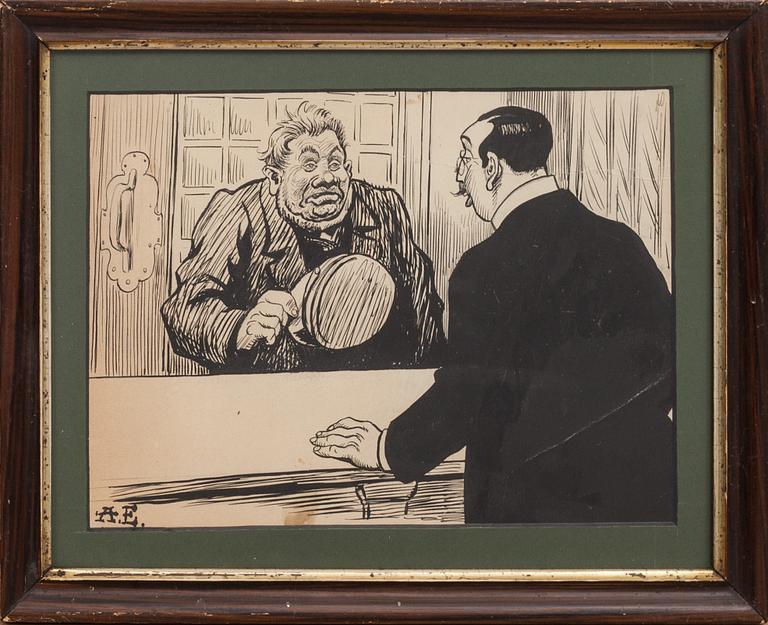 ALBERT ENGSTRÖM, tuschteckning, monogramsignerad A.E.