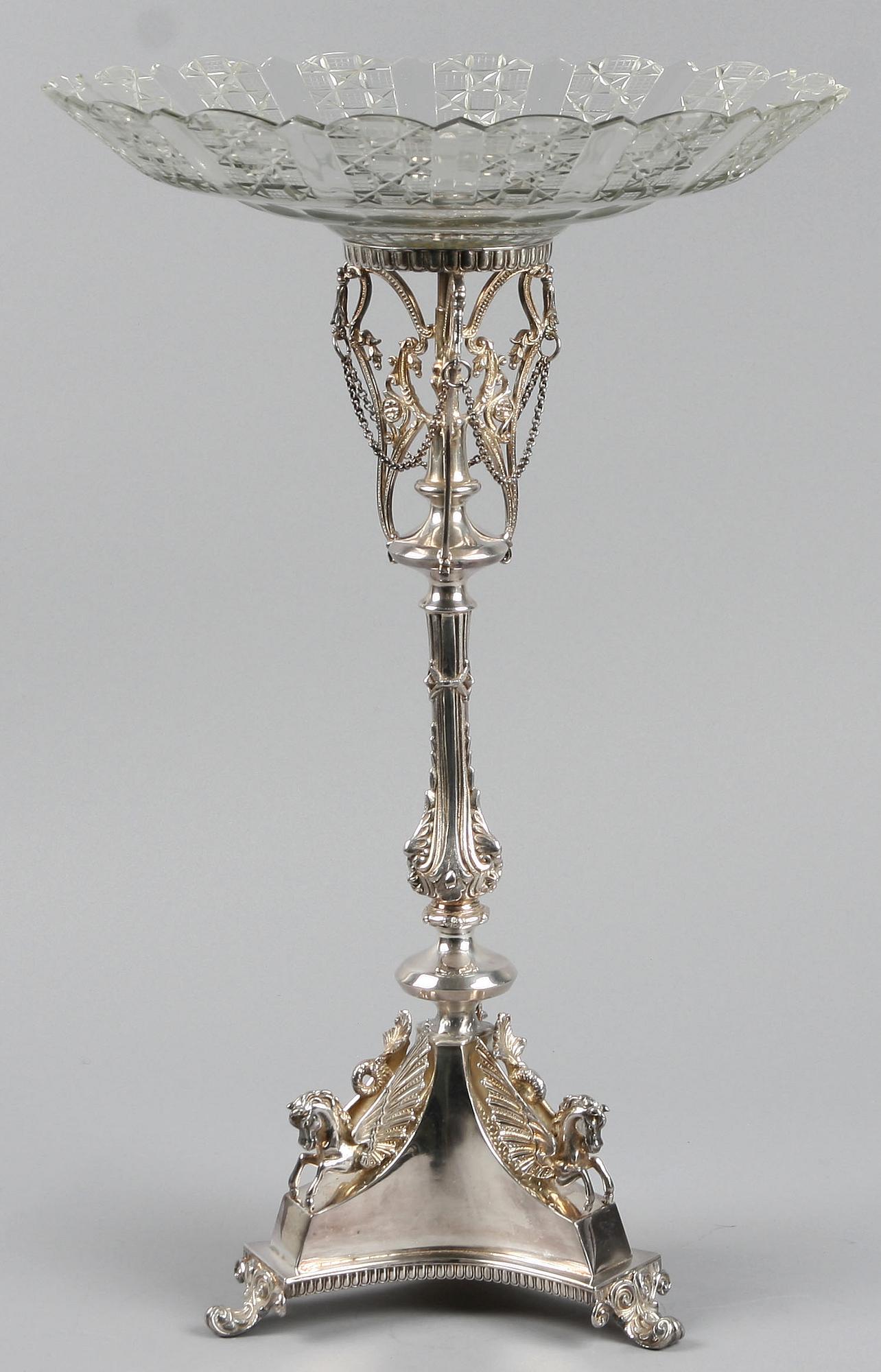 UPPSATSSKÅL, empirestil, nysilver och glas, 1800/1900-tal.