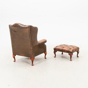 Armchair with footstool, late 20th century.