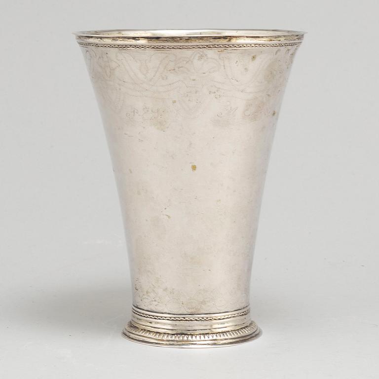 A Swedish 18th century parcel-gilt silver beaker, unidentified mark.