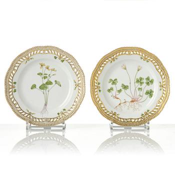 Tallrikar, 13 stycken, porslin. Royal Copenhagen, 'Flora Danica', Danmark, 1900-tal.
