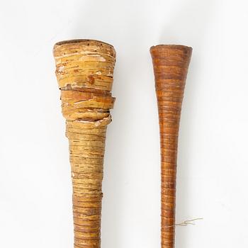 Näverlurar, två stycken, Sverige, 1700 / 1800-tal.