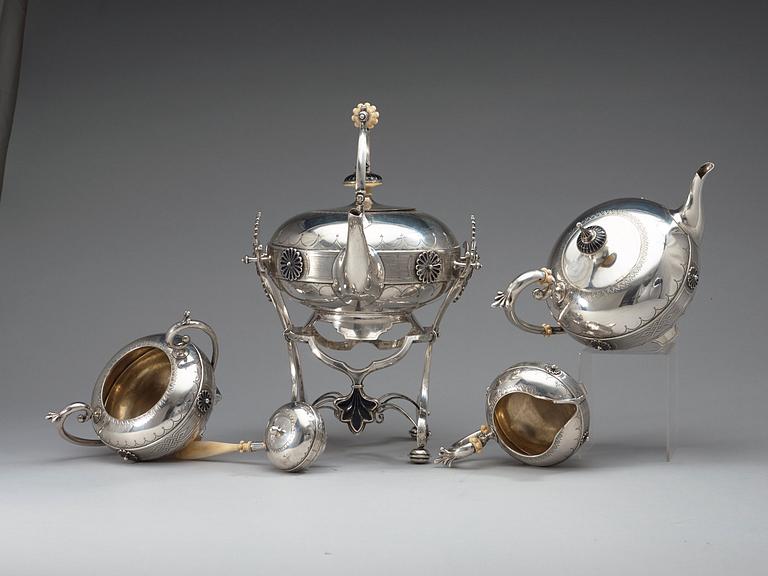 An Austrian late 19th century five piece silver and enamel tea-set. Unidentified makers mark.