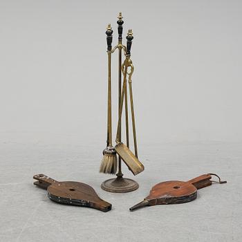 Stove utensils, 6 pcs and a stand, 20th ct.