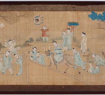 A Chinese painting, ink and colour on silk, Qing dynasty, 19th century.