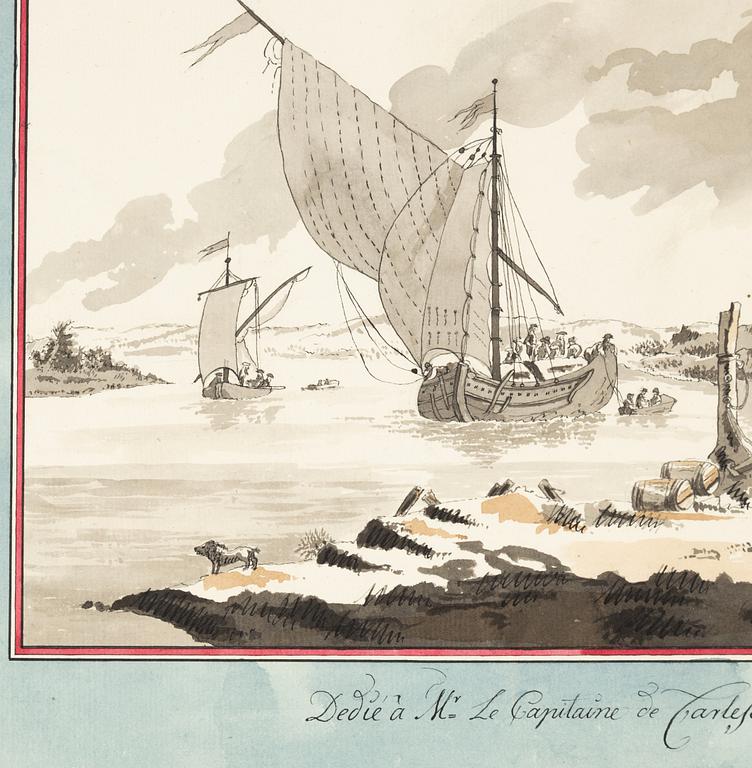 Gustaf Wilhelm Carleson, Landskap med segelbåtar och en kritpiperökande man samt Landskap med torvtäckta hus vid ett vattendrag.