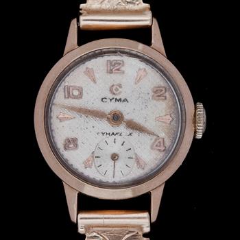 DAMARMBANDSUR MED ARMBAND, 14k guld, Cyma, Finland, 1955. Tot vikt 20,3g.