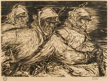 AUKUSTI TUHKA, puupiirros, signeerattu, päivätty 1939-41 ja merkitty K.p.v. 1959 ja leimattu.