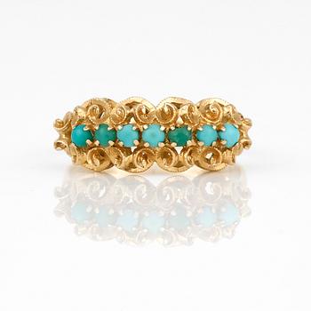 RING, 18K guld med cabochonslipade turkoser.